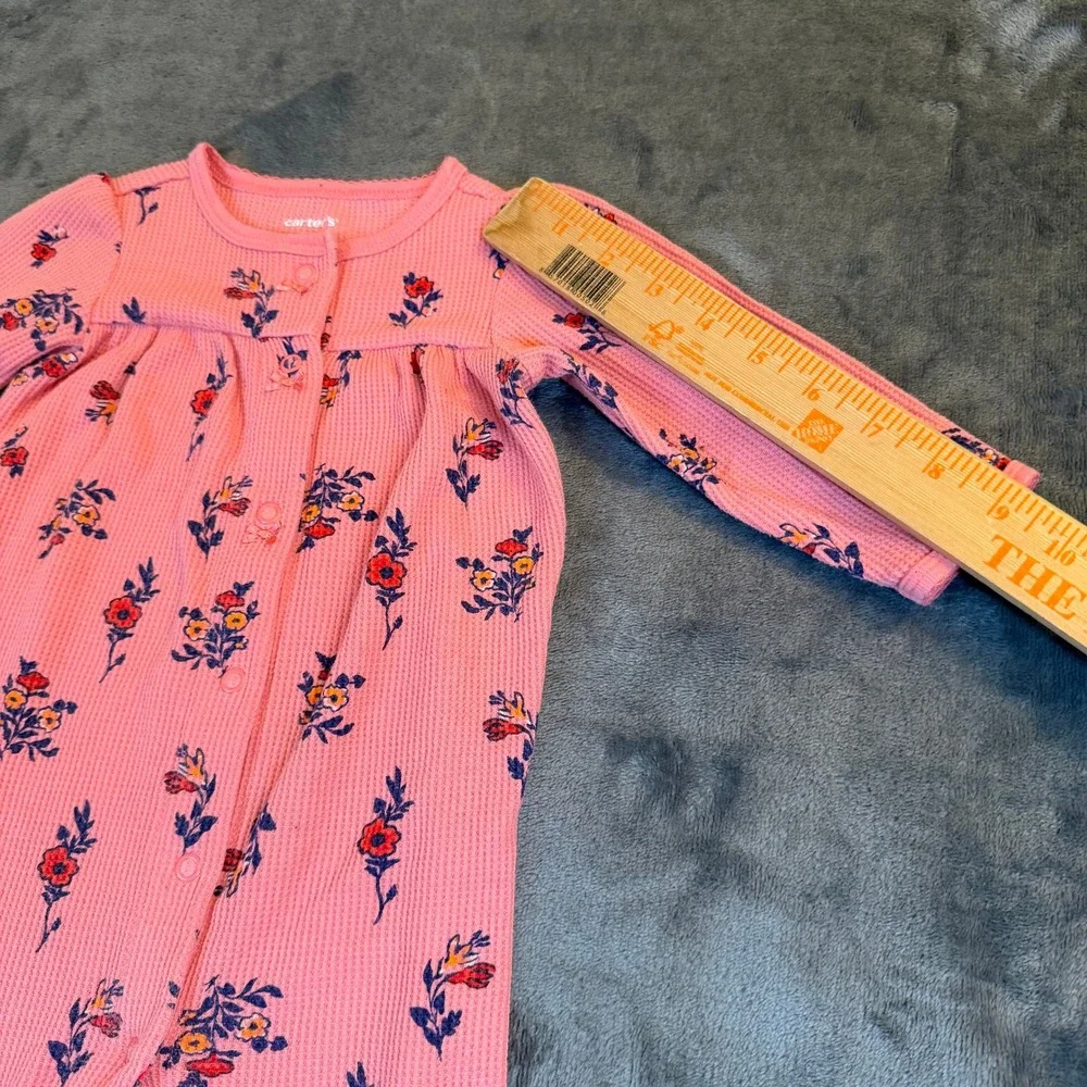 Carters Floral Waffle Knit Footed‎ Sleeper Baby 9 Months Pink Snap Front Pajamas